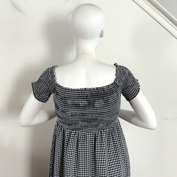 Lulu’s Gingham Maxi Drop Shoulder Dress Side Slit Black White  XL - Picture 9 of 10